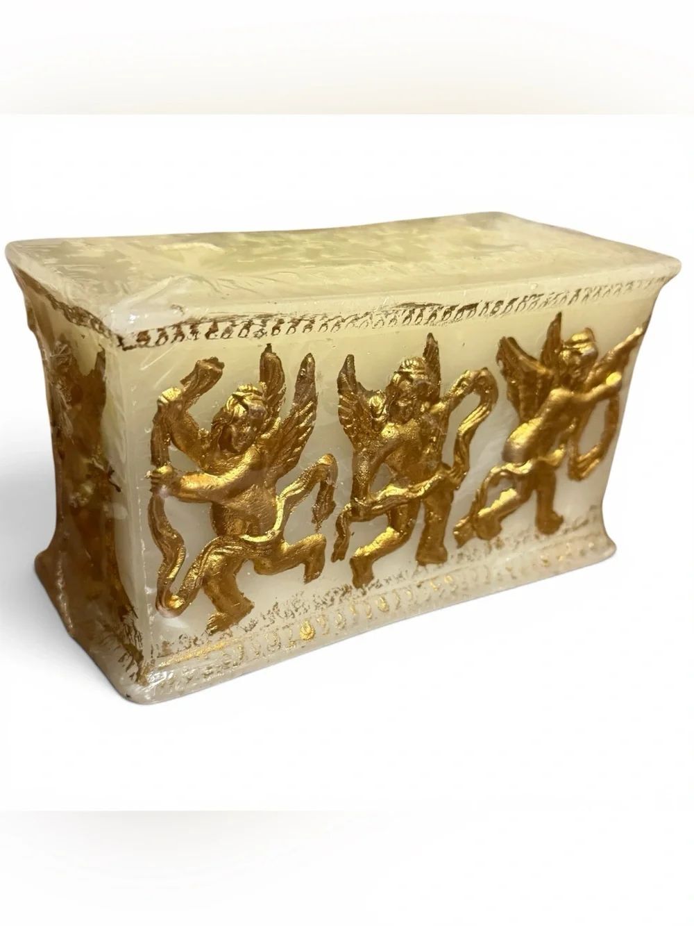 NEW Sealed Luminaire Collection Decorative Wax Candle With Gold Cherubs Detail